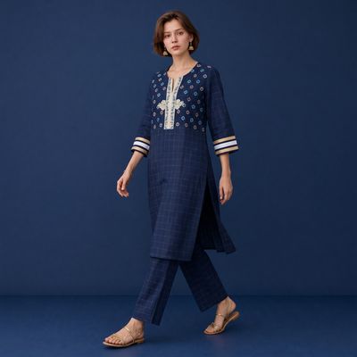 JEEL Kurti &amp; Pant Set - Navy Blue