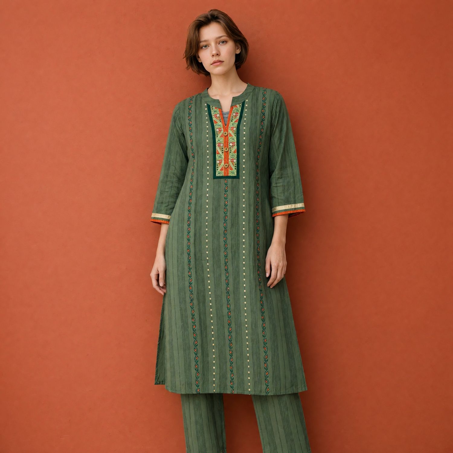 JEEL Kurti & Pant Set - Mehendi Green JEEL Kurti & Pant Set - Mehendi Green