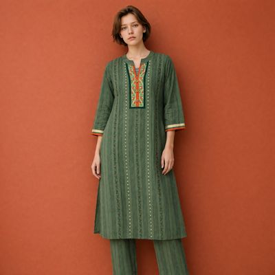 JEEL Kurti &amp; Pant Set - Mehendi Green