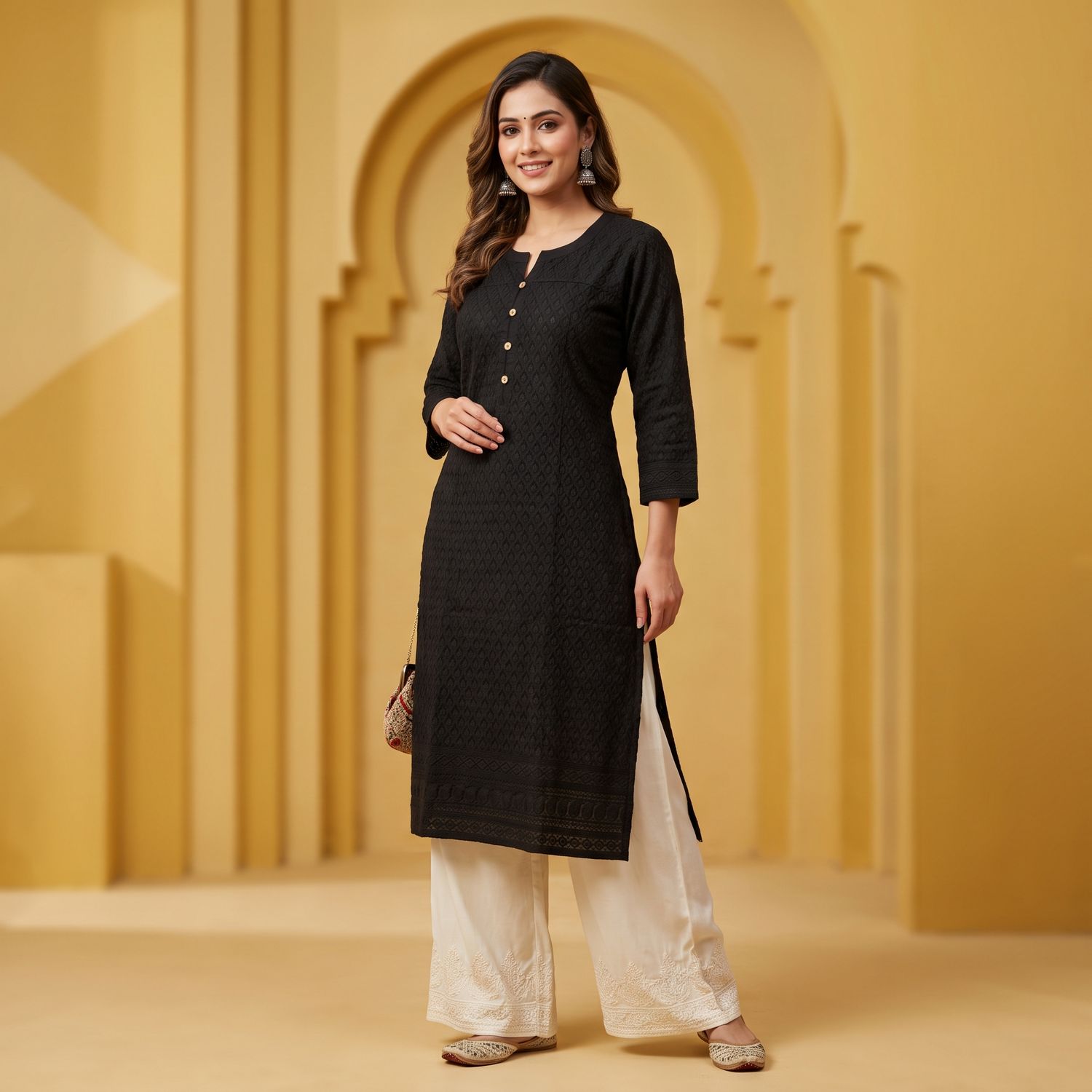 JEEL Chikan Kurti - Black