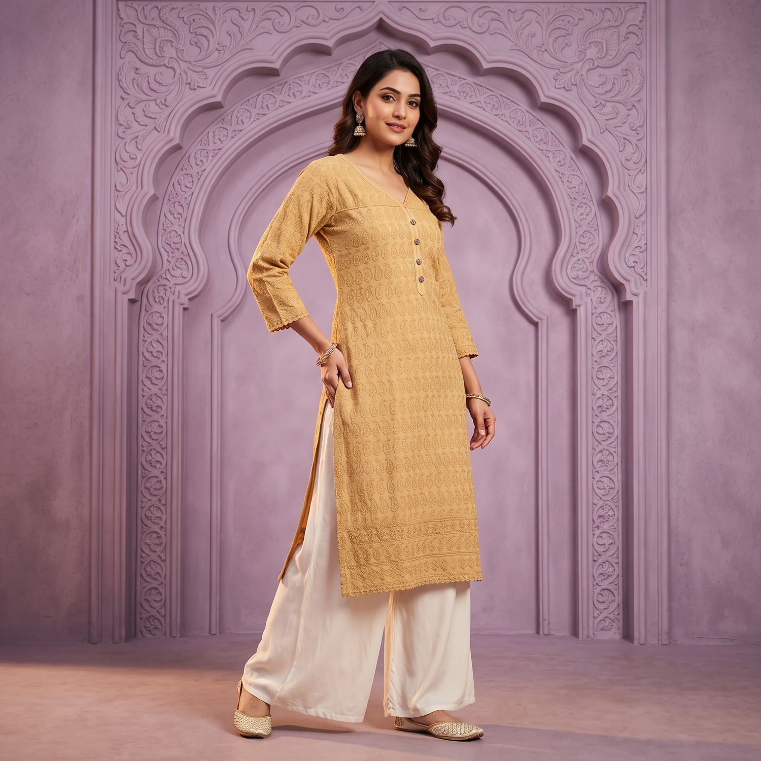 JEEL Chikan Kurti - Beige