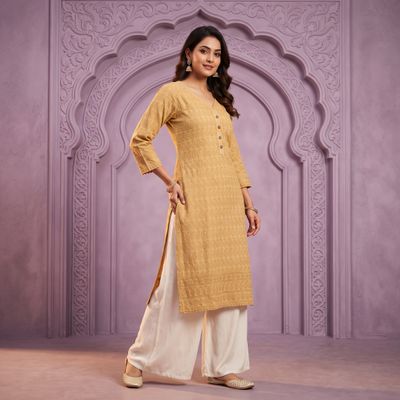 JEEL Chikan Kurti - Beige