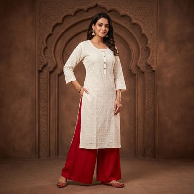 JEEL Chikan Kurti - Off White
