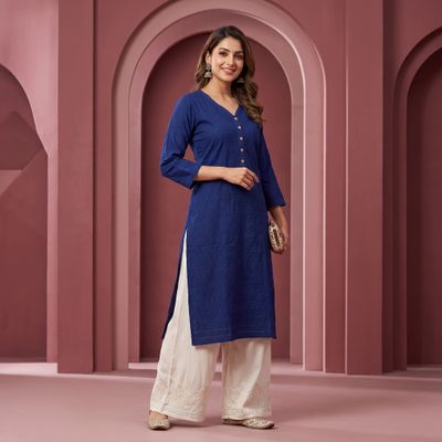 JEEL Chikan Kurti - Navy Blue