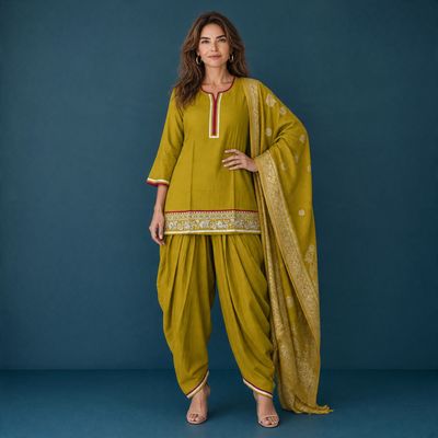 JEEL Punjabi Suit - Leaf Green (Dhoti Pants)