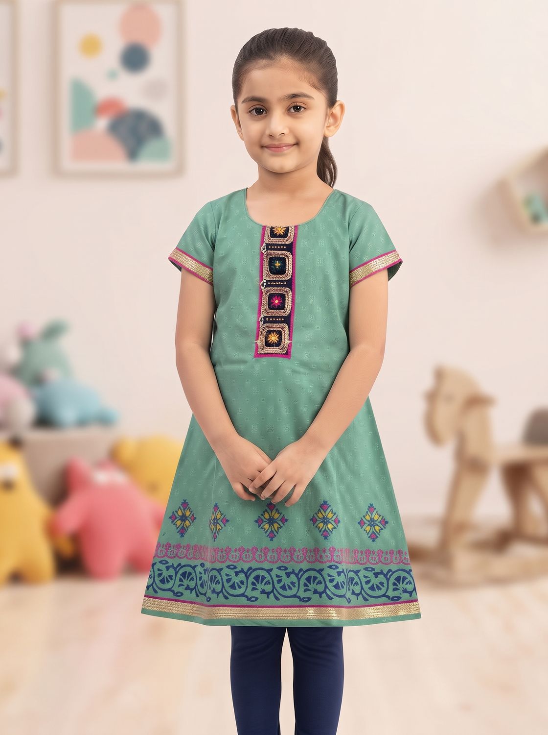 JEEL Children Kurti - Rama Green
