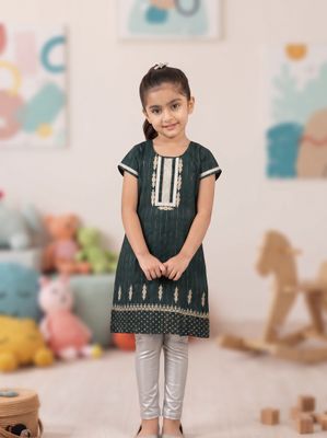 JEEL Children Kurti - Dark Green