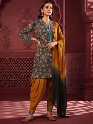 JEEL Punjabi Suit with Afghani Pants - Mehendi Green