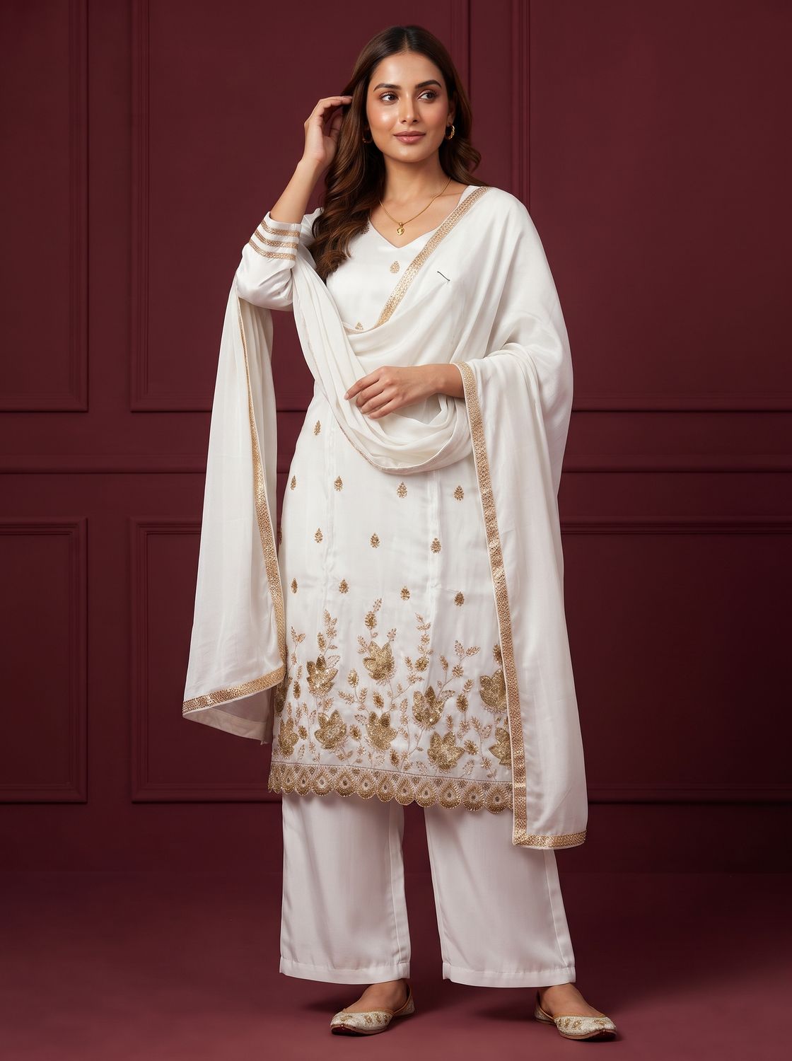 JEEL Punjabi Suit with Palazzo - White