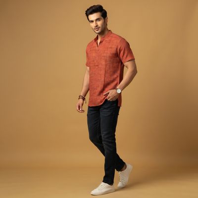 JEEL Gents Kurta - Rust Orange