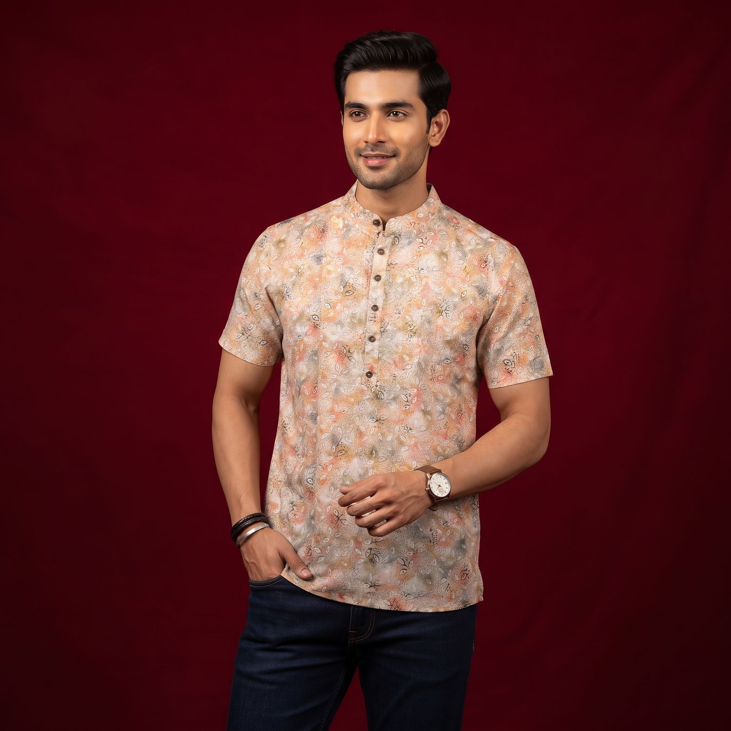 JEEL Gents Kurta - Peach Batik