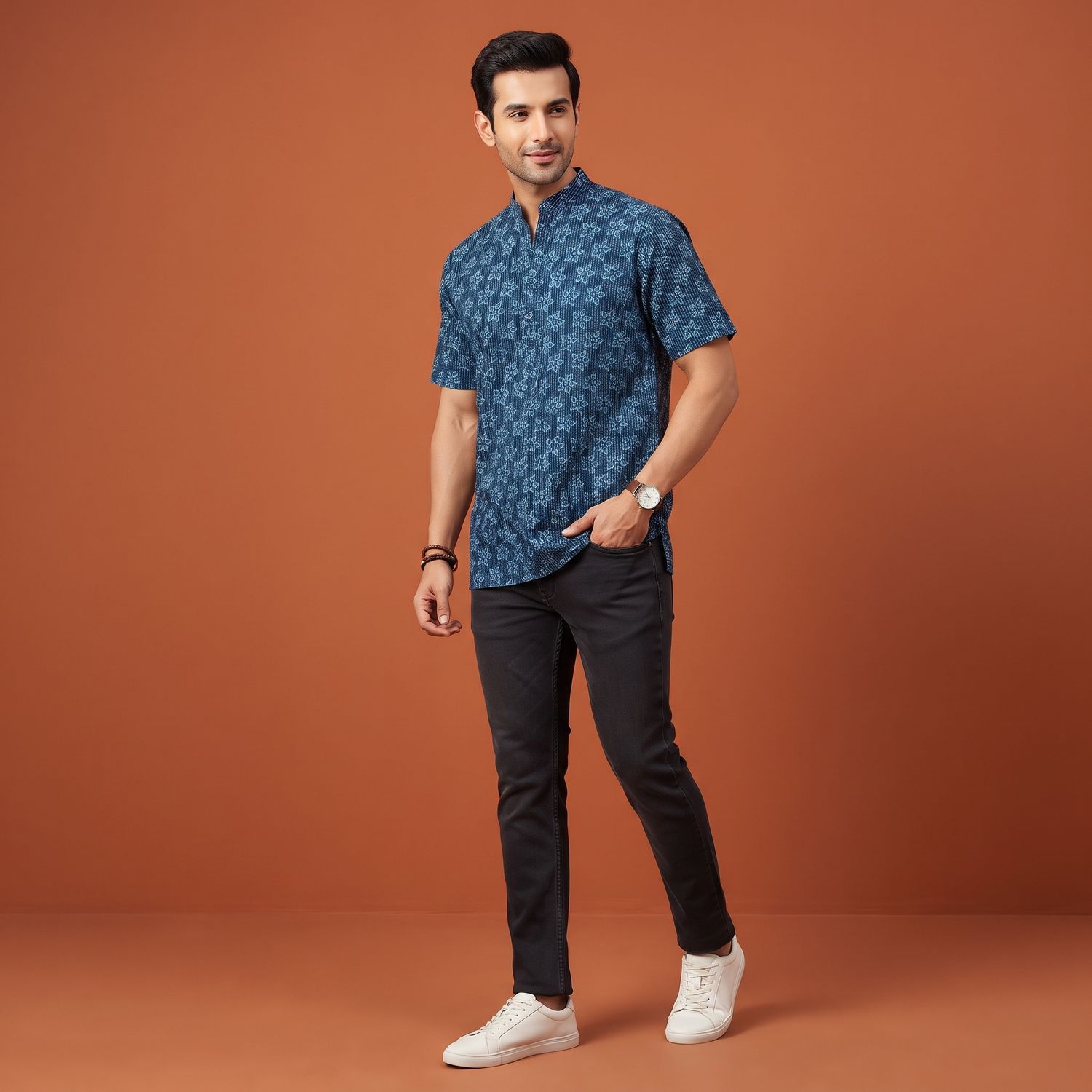 JEEL Gents Kurta - Flower Blue