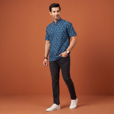 JEEL Gents Kurta - Flower Blue