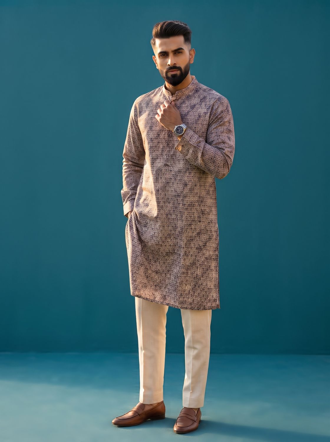 JEEL Gents Kurta - Verdant Brown