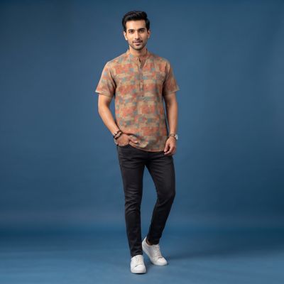 JEEL Gents Kurta - Brown Brocade