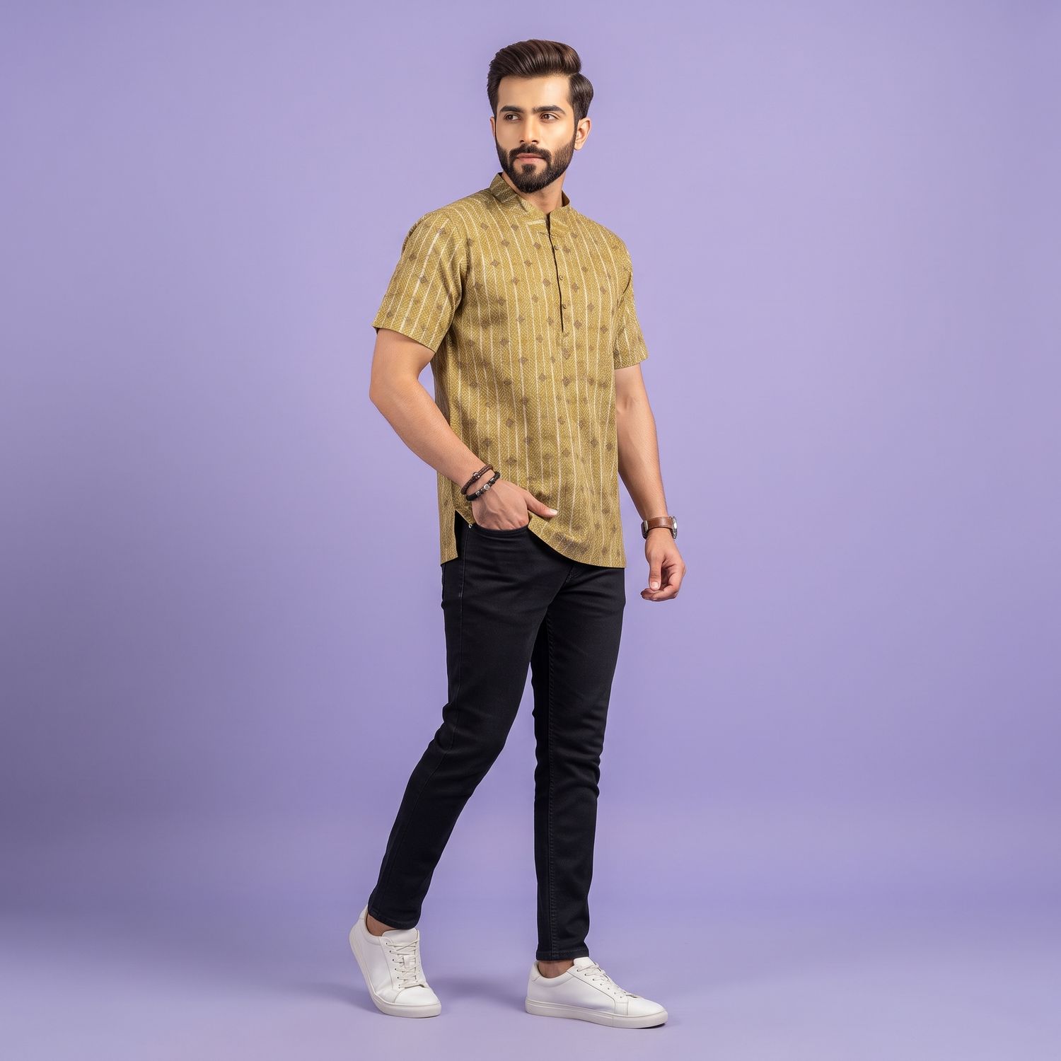 JEEL Gents Kurta - Mehendi Print