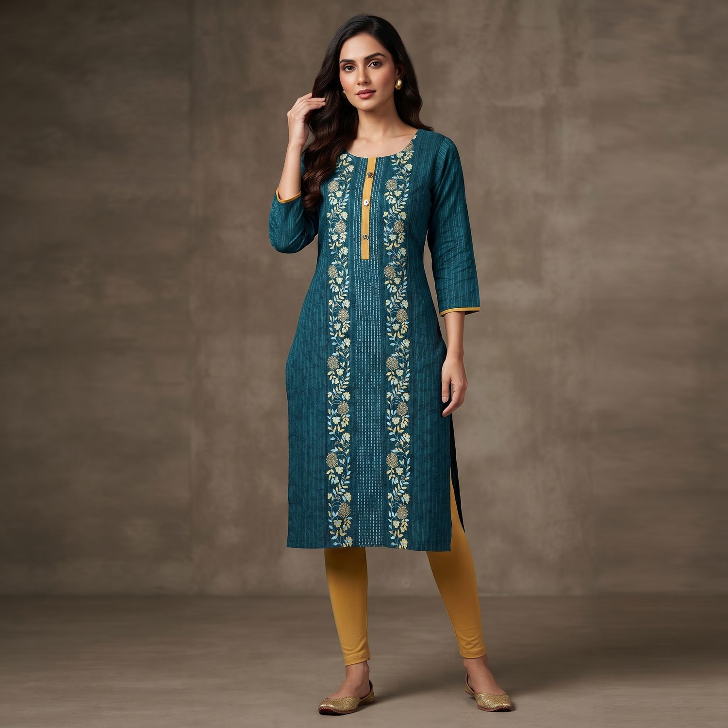 JEEL Casual Kurti - Blue Gold