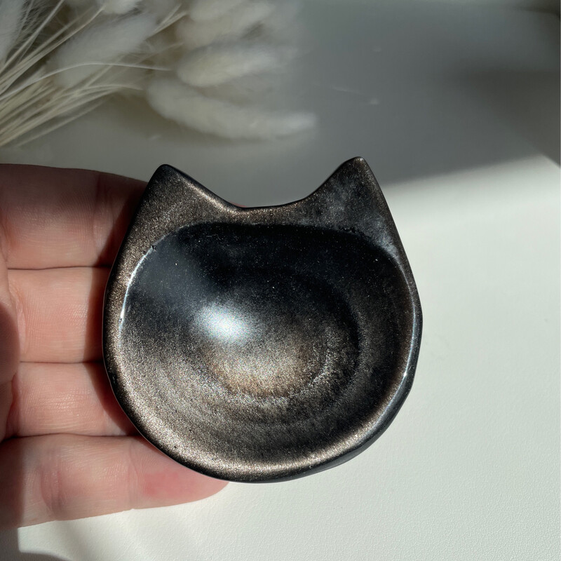 Katzenschale silber Obsidian
