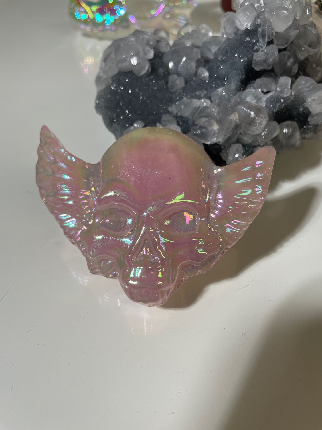 Totenkopf x Flügel Aura Rosenquarz