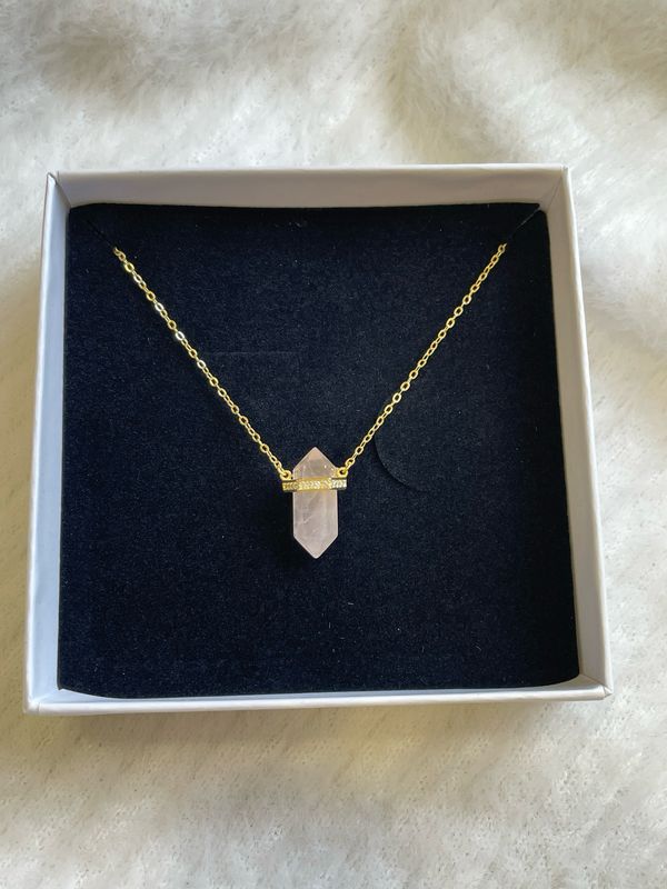 Rosenquarz Doppelender Kette S925 vergoldet