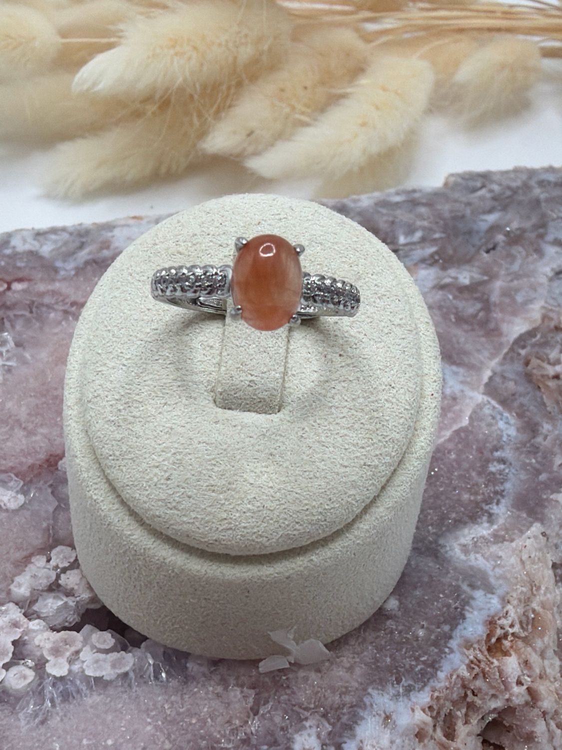 Pfirsich-Mondstein Ring S925