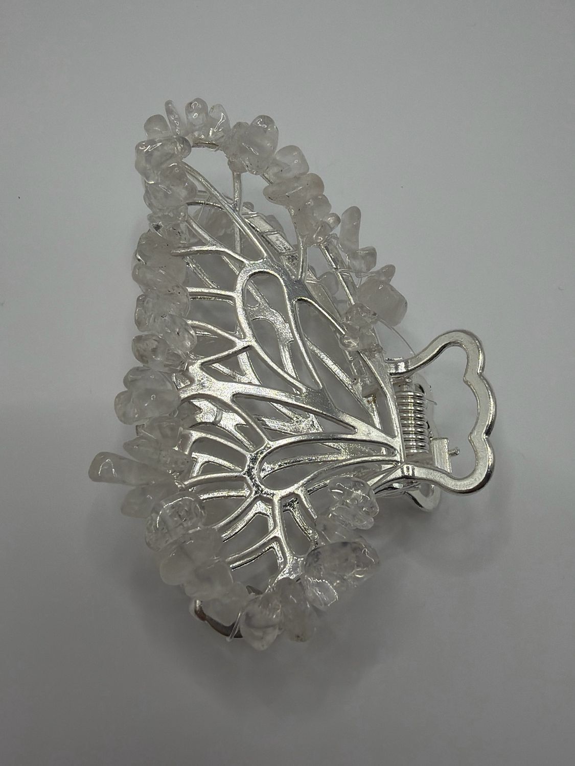 Schmetterling Haarklammer, Bergkristall silber