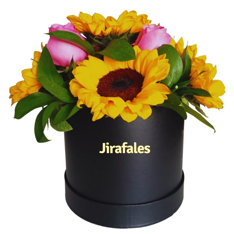 Sombrerera de rosas y girasoles