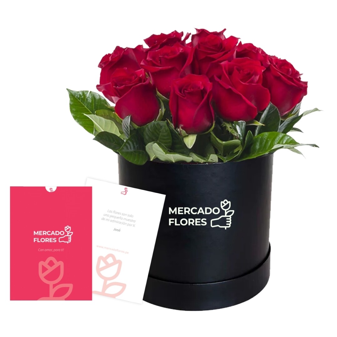 Sombrerera con 10 rosas rojas y verdes