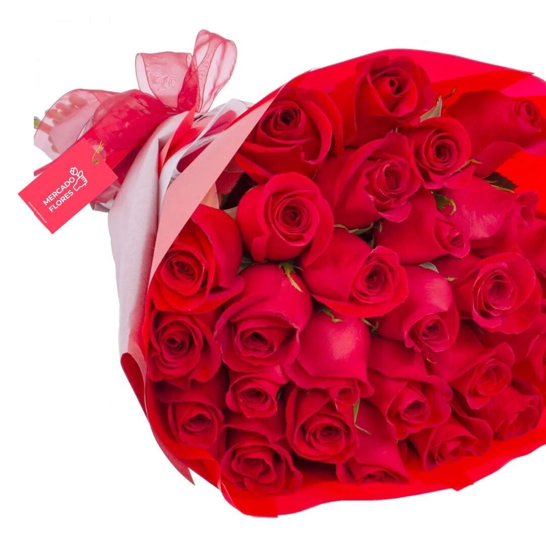 Ramo con 26 rosas rojas de tallo largo