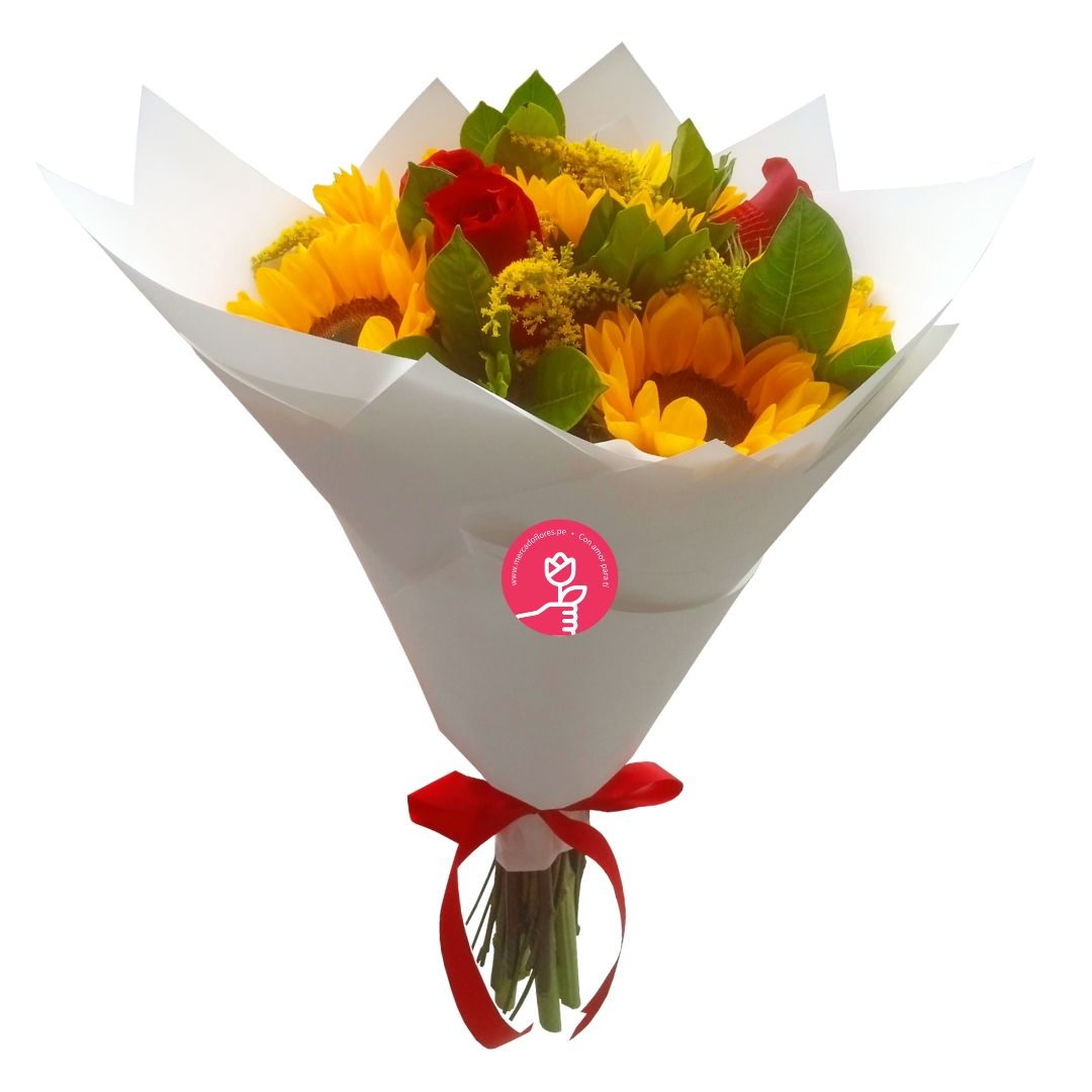 Ramo de girasoles y rosas