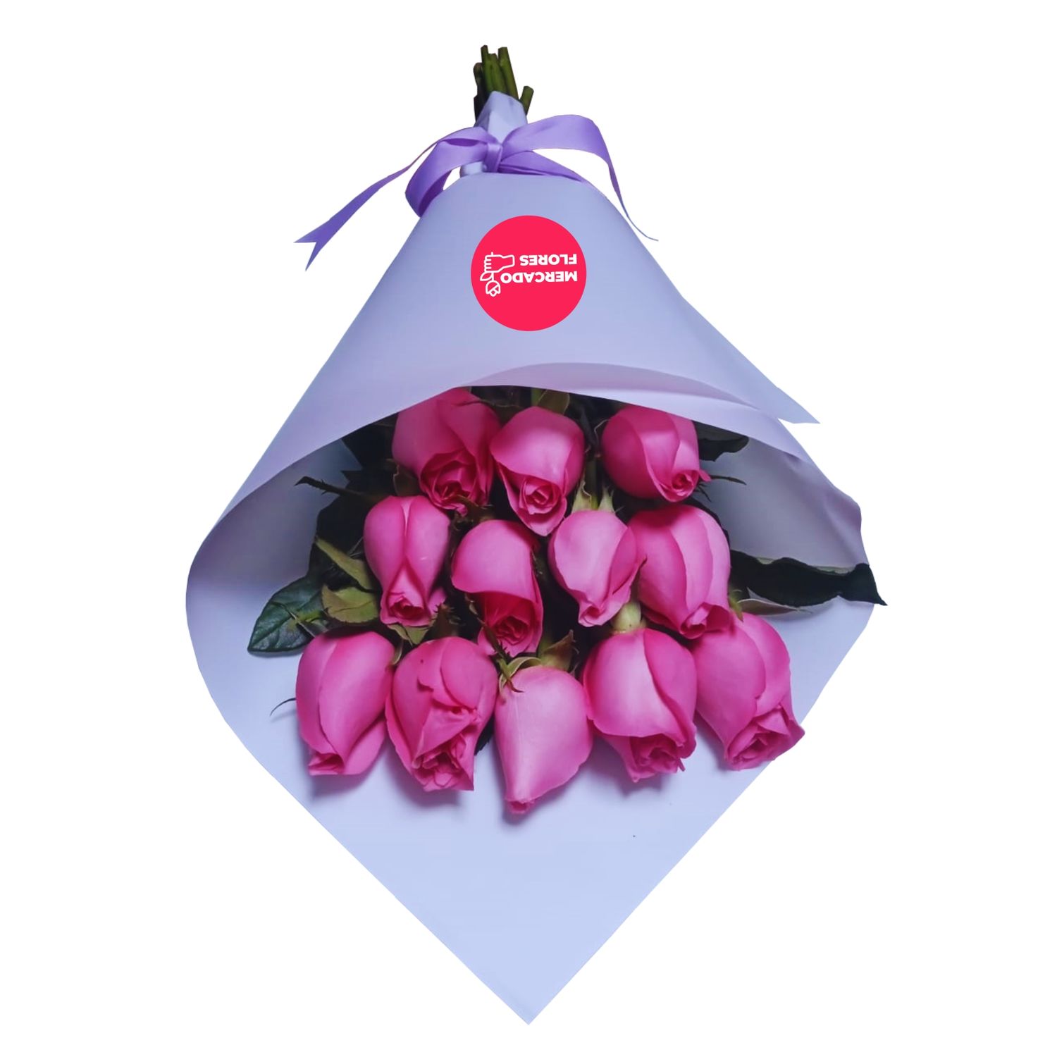 Ramo de rosas - Ramo de tallo largo con 12 rosas frescas de color rosado