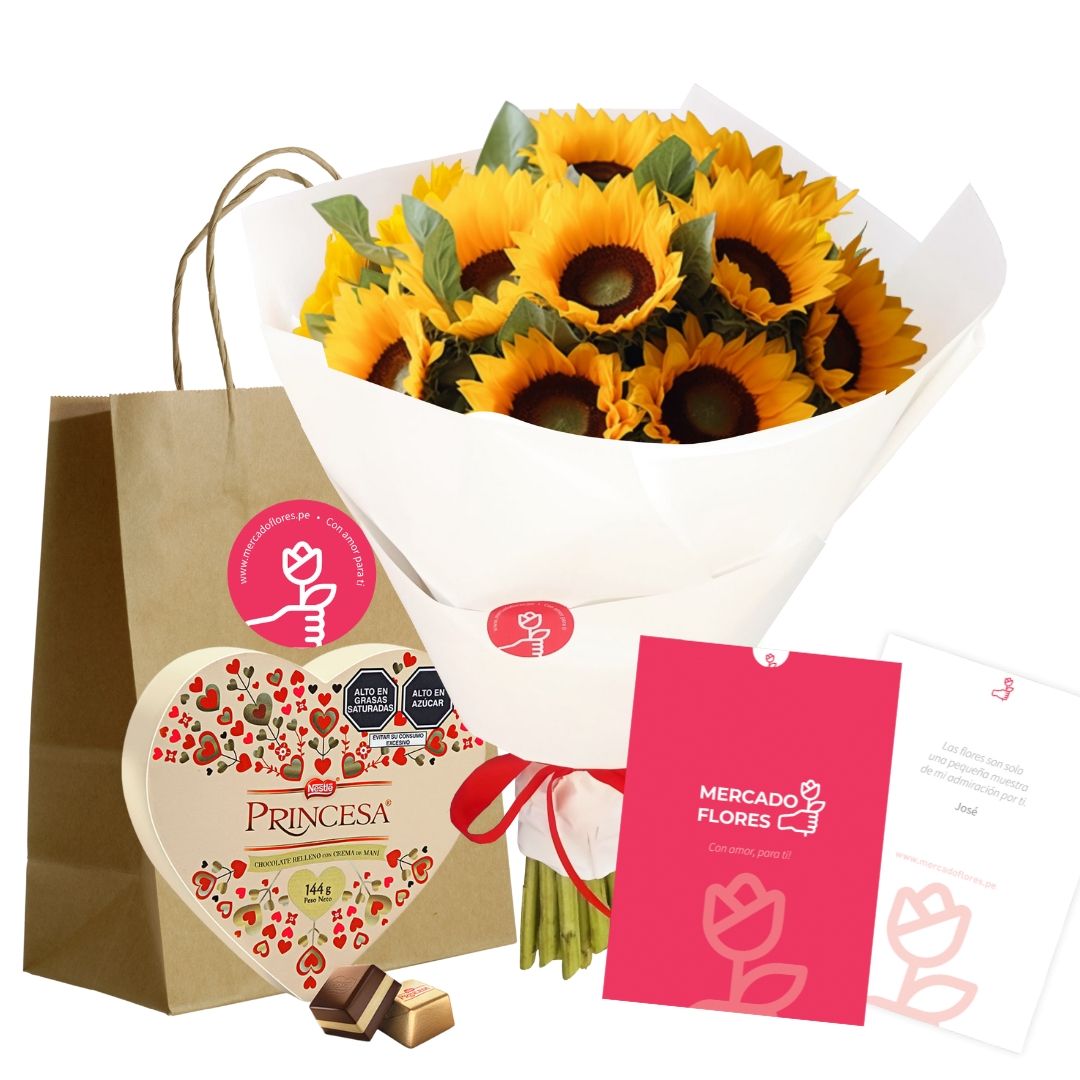 RAMO DE GIRASOLES Y CHOCOLATE PRINCESA