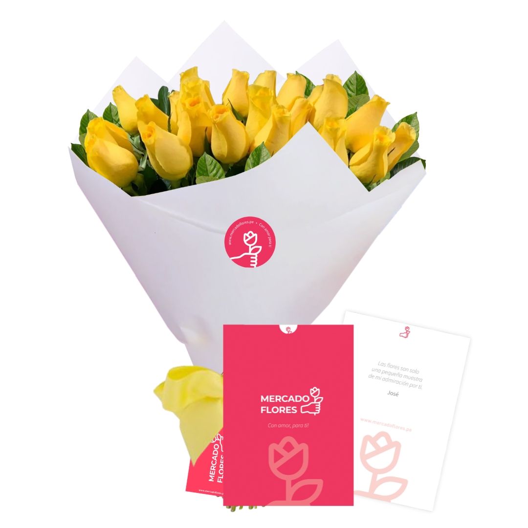 Ramo de tallo largo con 22 rosas amarillas