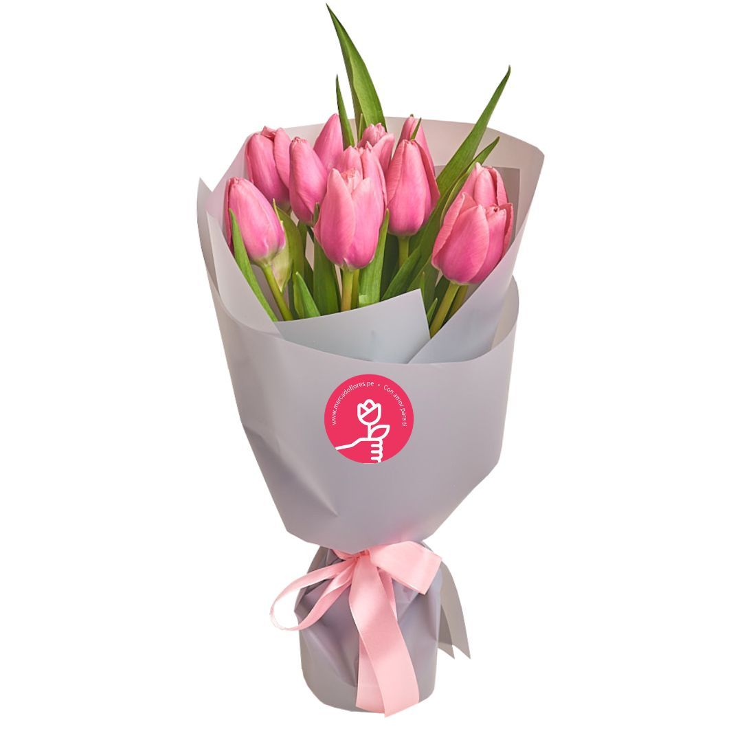 Ramo de tulipanes color rosado - 10 tulipanes