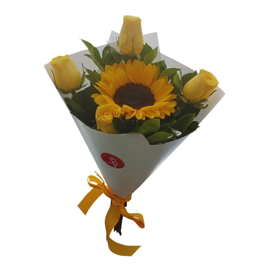 Ramo económico 5 - Ramo con girasol y rosas amarillas