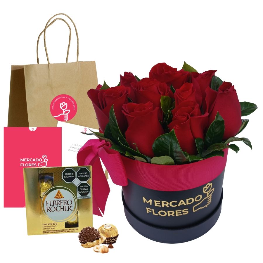 Sombrerera de rosas + Chocolate ferrero