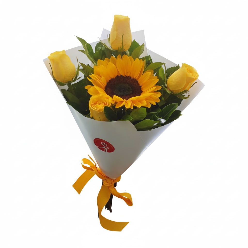 Ramo económico 5 - Ramo con girasol y rosas amarillas
