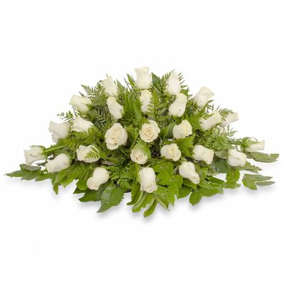 Manto fúnebre de rosas blancas frescas para cubrir ataúd - MERCADO FLORES®
