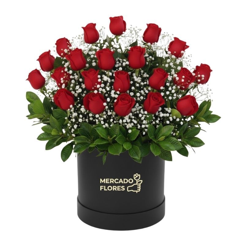 Eterna Memoria - Respeto | Rosas Rojas y Gypsophila en Sombrerera Negra