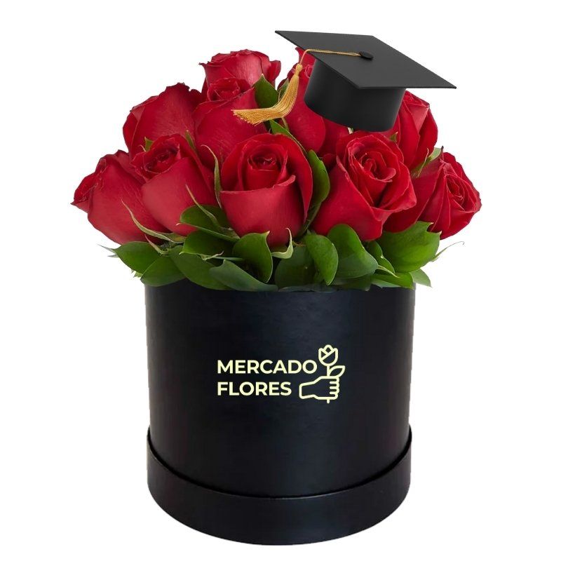 Arreglo para graduación - Graduation Love Box Rosas Rojas para Graduación 🎓