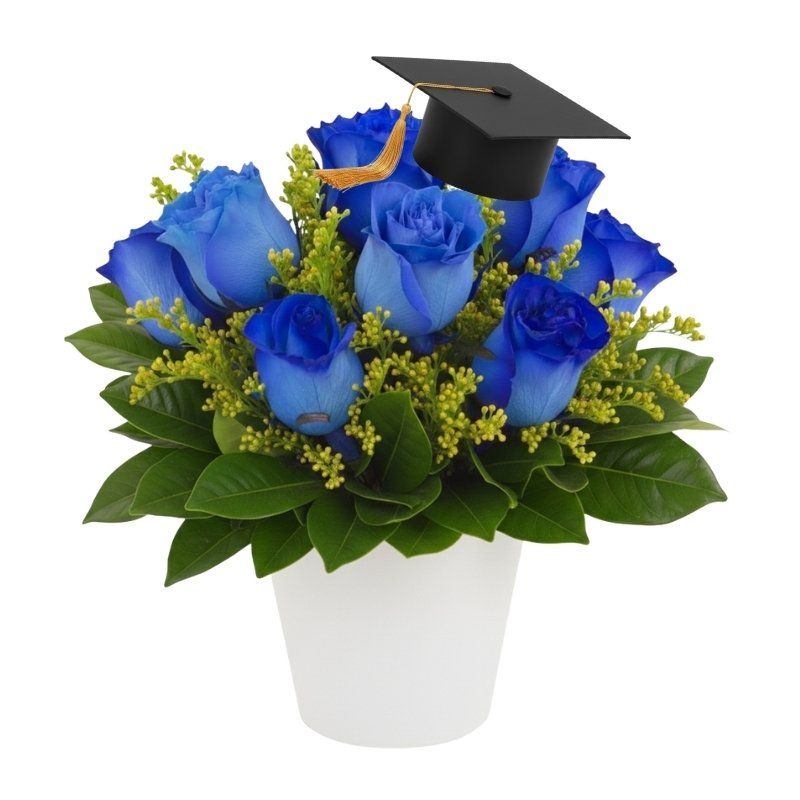 Arreglo para graduación - cerámica con 9 Rosas Azules para Graduación 🎓
