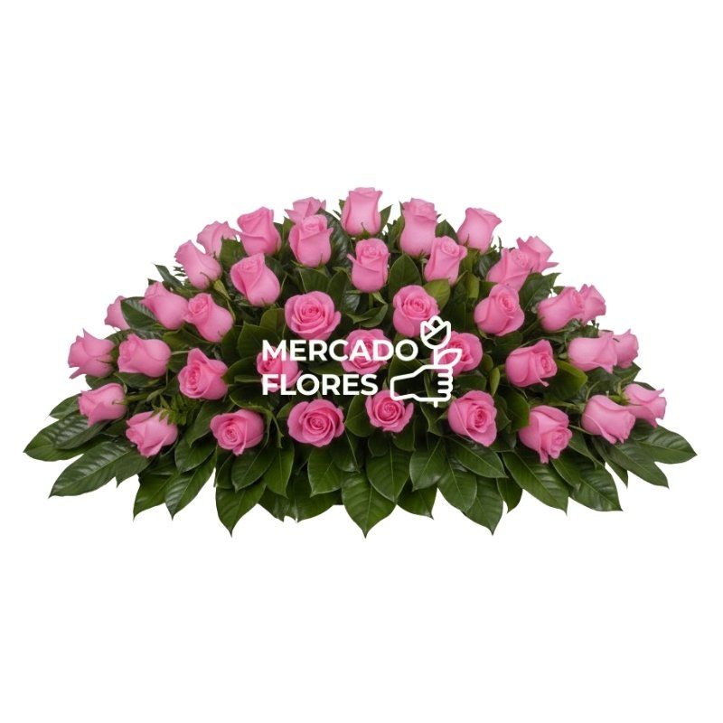 Manto Fúnebre 03 - Ovalado con 40 rosas rosadas
