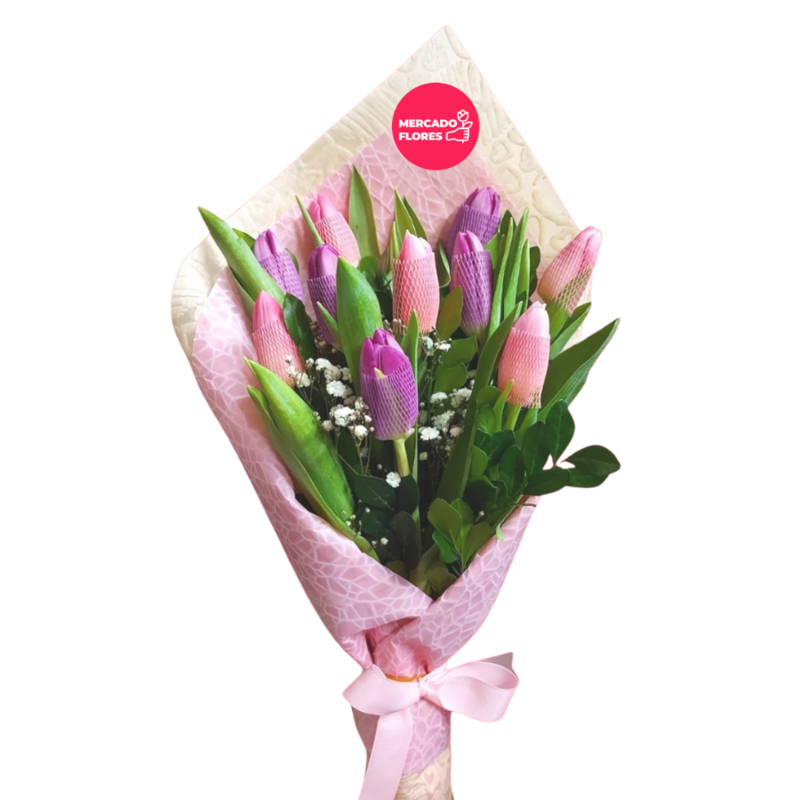 Elegante ramo de tulipanes premium debidamente seleccionados en paño fino - MERCADO FLORES®