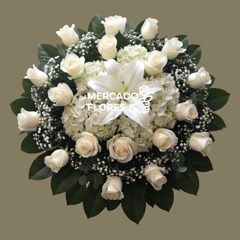 Lágrima fúnebre de rosas blancas y lirios para velatorios en San Juan de Lurigancho - MERCADO FLORES®
