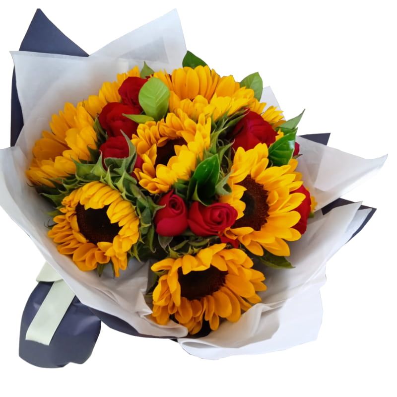 RAMO DE 10 GIRASOLES Y 12 ROSAS