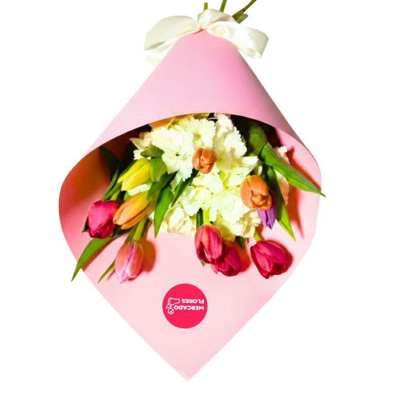 Ramo de 10 tulipanes y hortensia