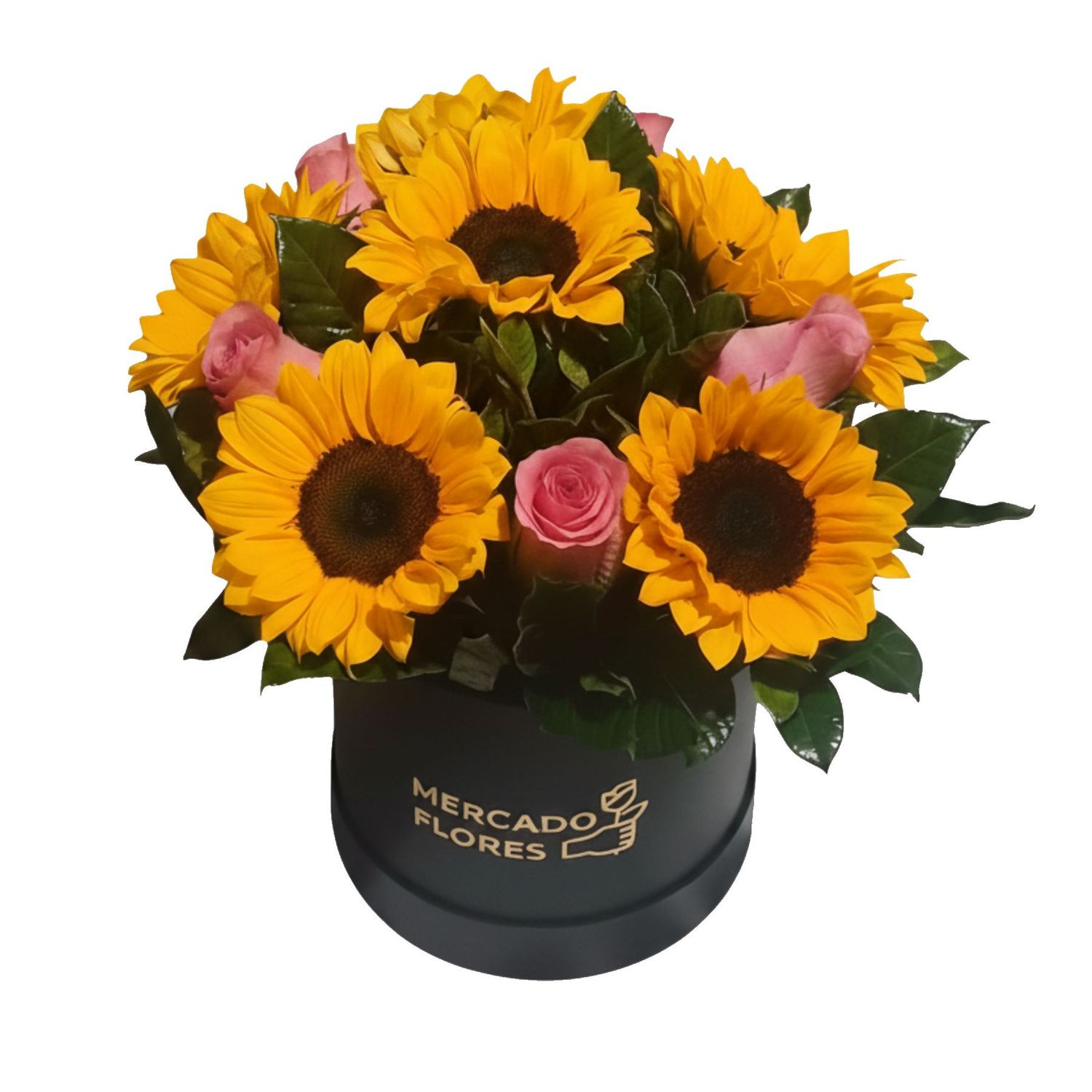 Sombrerera de rosas y girasoles