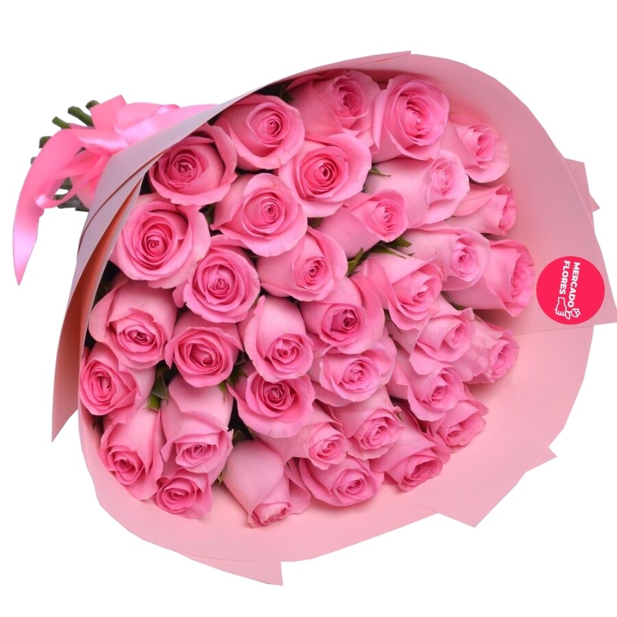 Ramo de 44 rosas frescas de tonos rosados, tallo largo