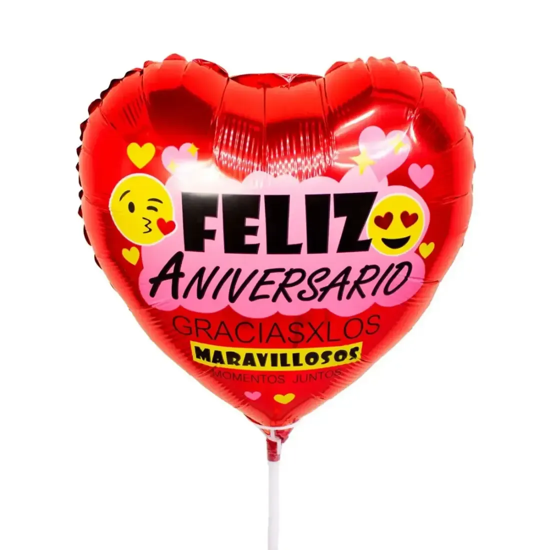 Feliz Aniversario — Globo Metálico en Forma de Corazón