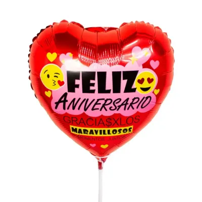 Feliz Aniversario — Globo Metálico en Forma de Corazón